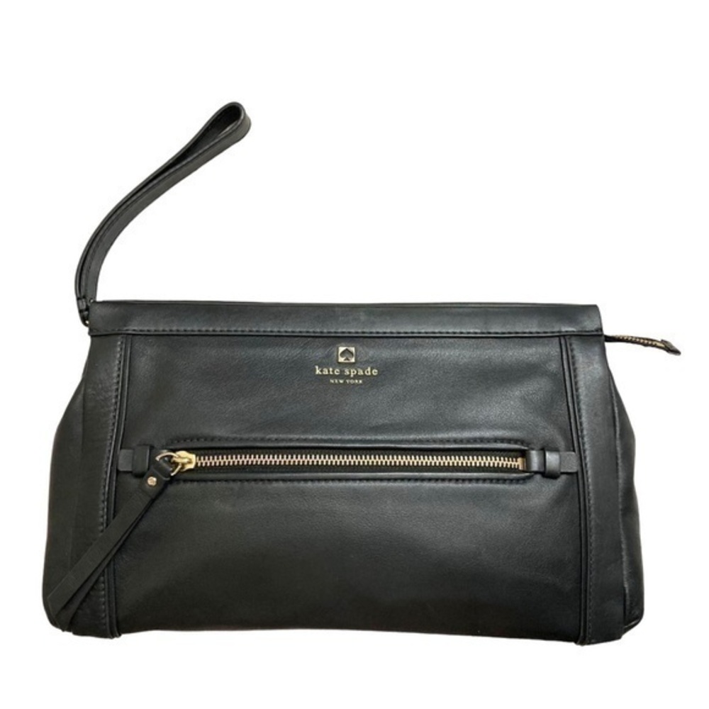 Kate spade black leather large wristlet clutch bag